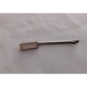 Vintage Rectangle Rose Quartz Silver Tone Hair Clip Bobby Pin